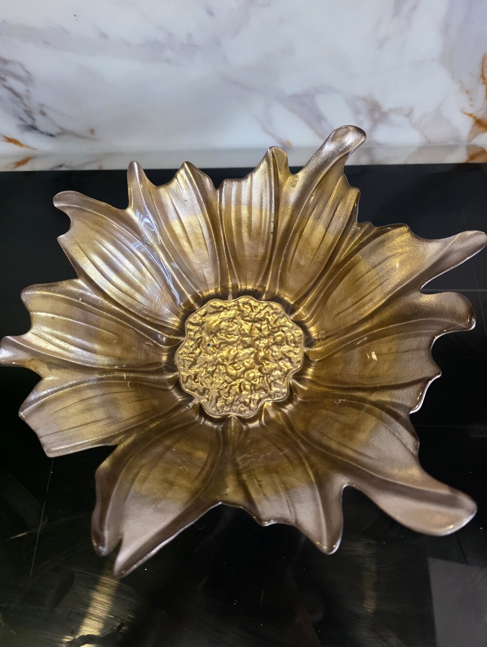 Turkish AKCM Decorative Metallic Sunflower Bowl Handblown Glass